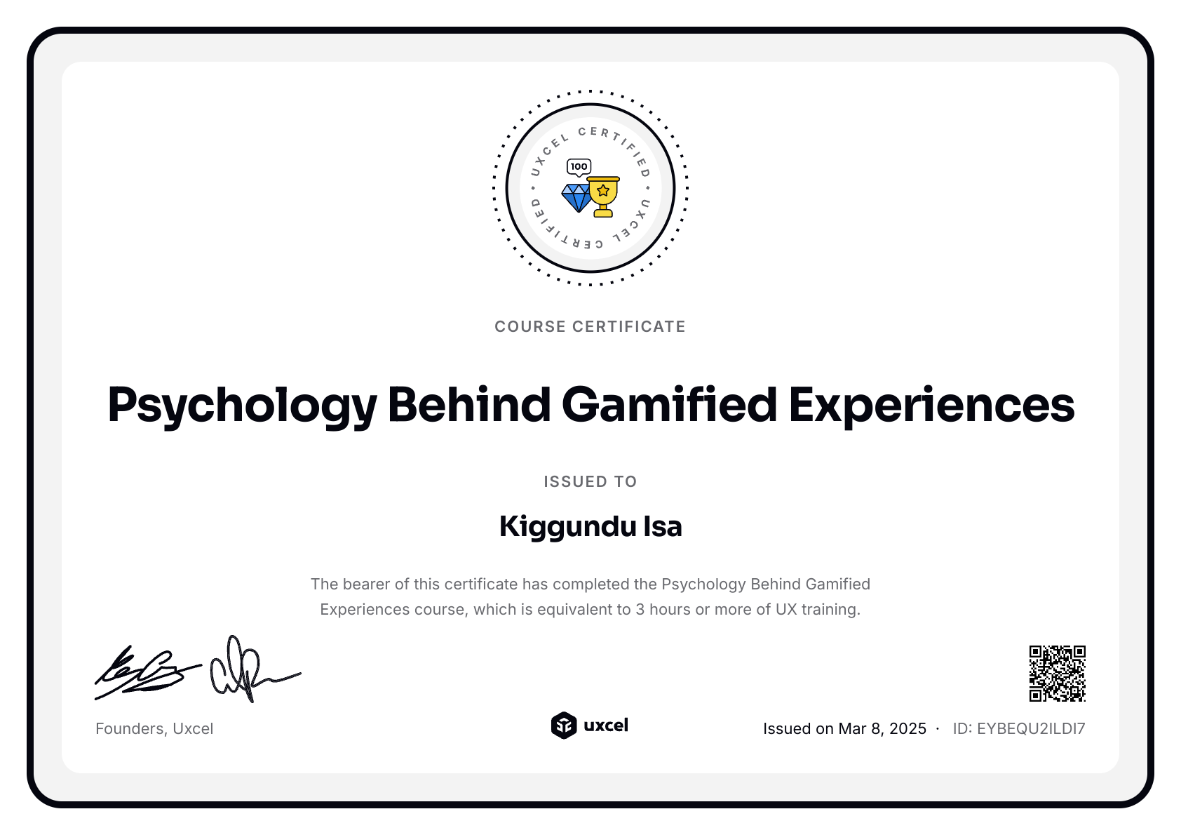 Chris Visuals's certificate